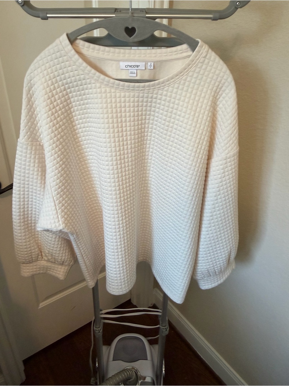 Chico's Cream Quilted Crewneck Sweater (size 2 or L/XL)